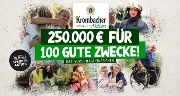Krombacher: Spendenaktionen seit 20 Jahren fester Bestandteil der Unternehmensphilosophie - Auch 2024 veranstaltet Krombacher wieder eine Spendenaktion - Quelle: Krombacher
